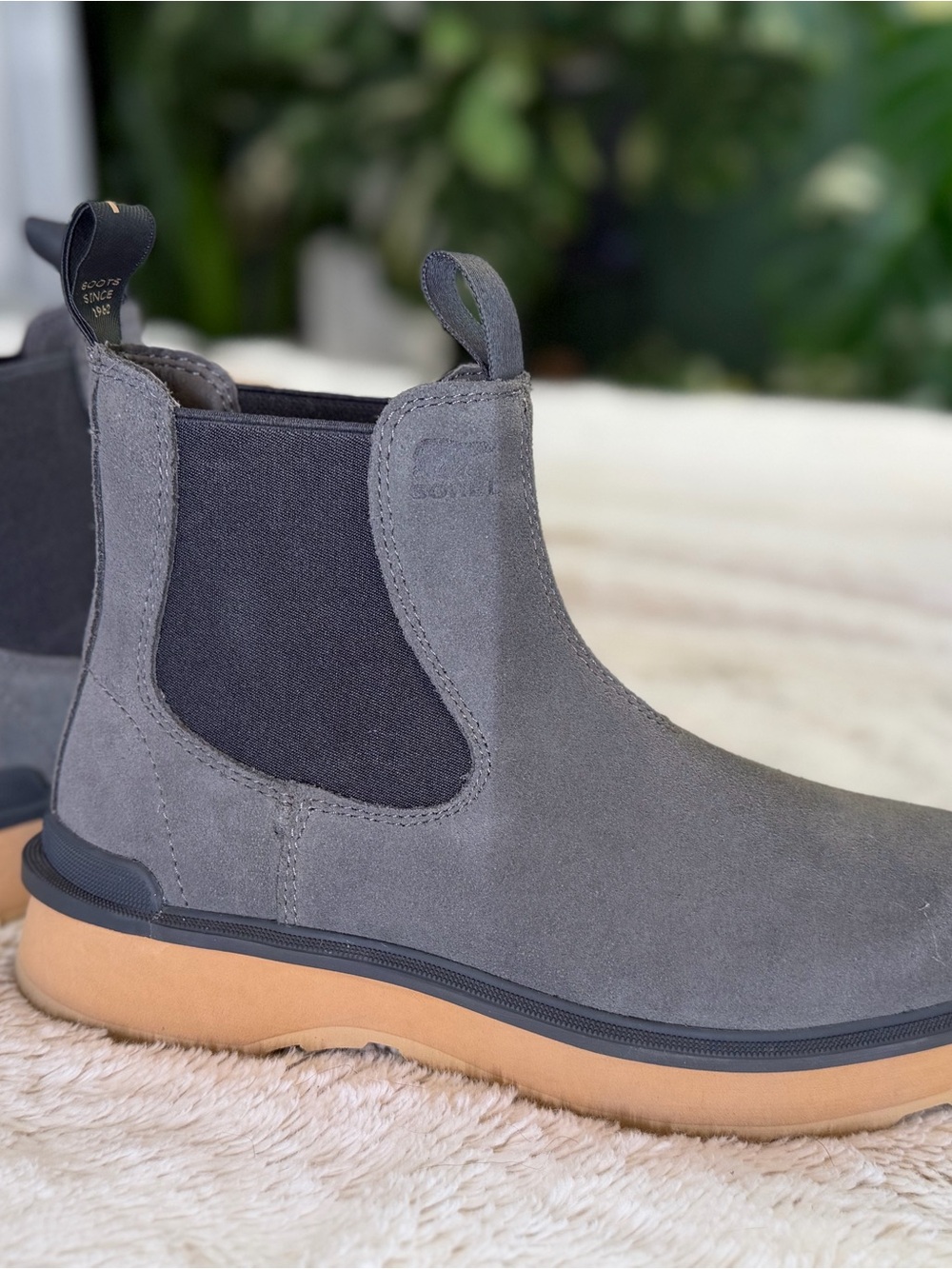 Sorel Gray Suede Chelsea Booties with Tan Sole